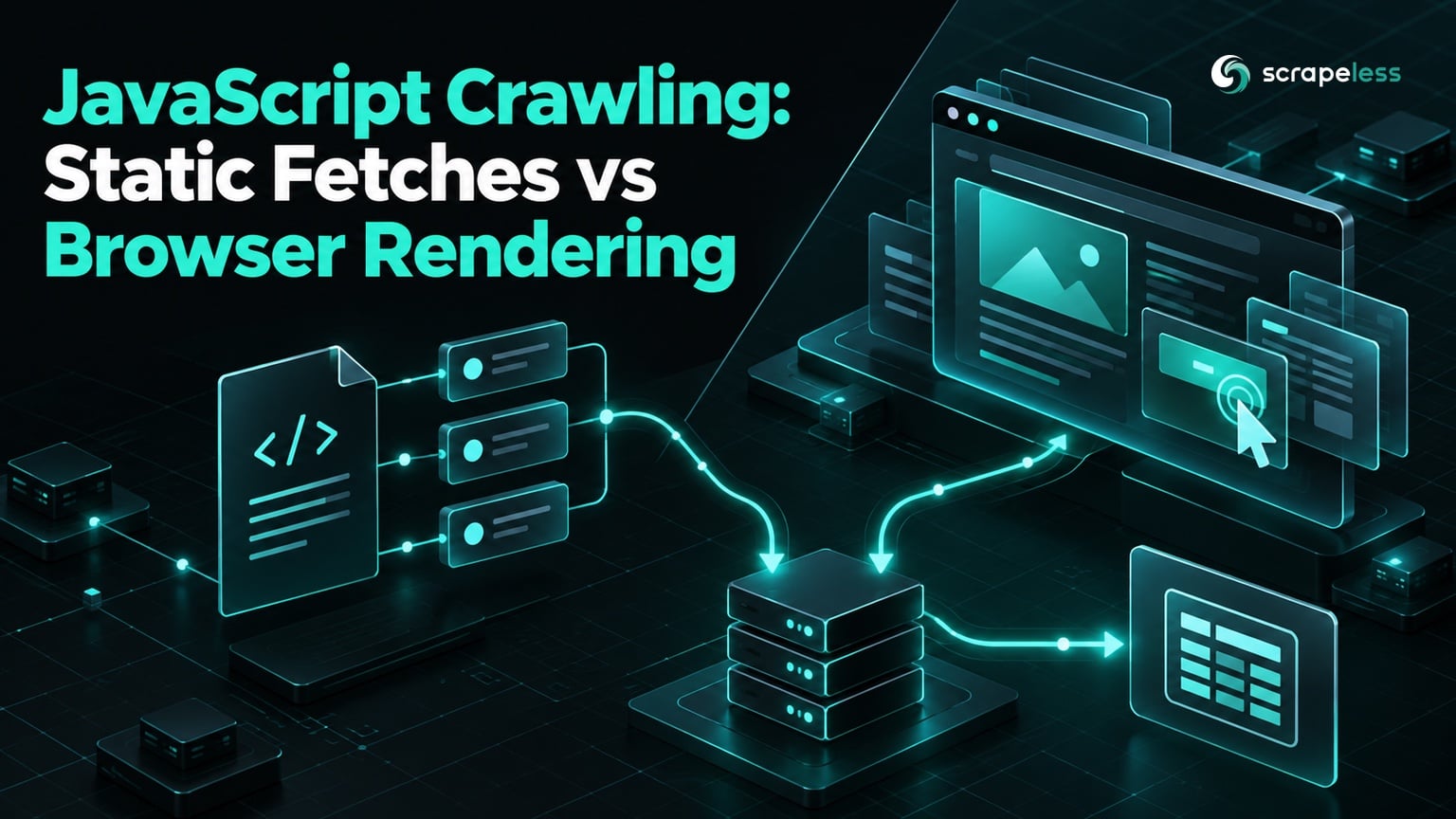 Static HTTP fetch and browser rendering paths joining one JavaScript crawler