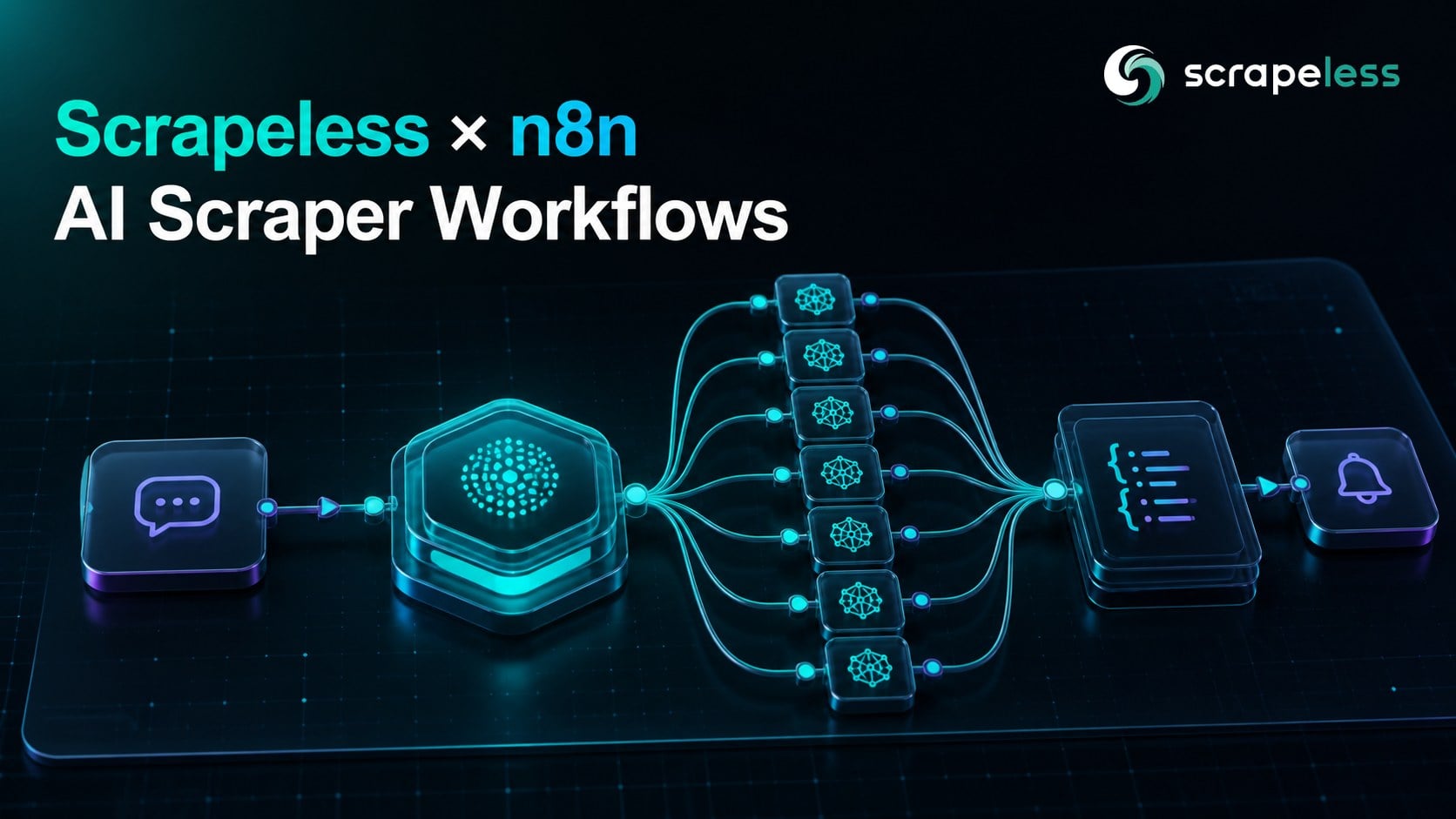 Scrapeless n8n AI Scraper workflow connecting seven AI answer engines to structured automation outputs.